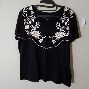 REBECCA Malone black and white floral print t‎ shirt size large